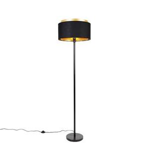 QAZQA Moderne Stehlampe schwarz mit Schirm schwarz mit Gold - Simplo