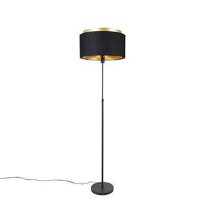 QAZQA Moderne Stehlampe schwarz mit goldenem Duo-Schirm - Parte