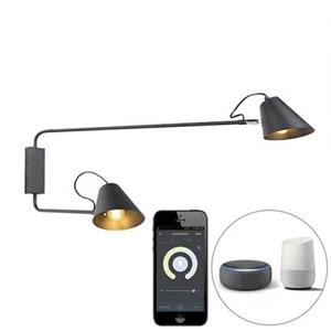 Qazqa Smart Wandlamp Zwart 2-lichts Verstelbaar Incl. Wifi A60 - Lune