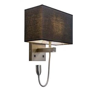 Qazqa Wandlamp Staal Met Zwarte Kap En Leesarm Incl. Led - Bergamo