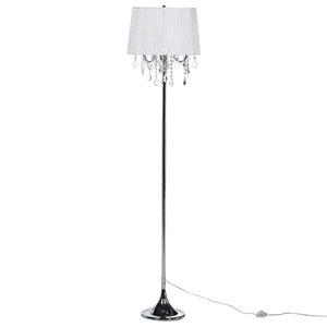 beliani Stehlampe Weiß Metall 170 cm 3-flammig Stoffschirm mit Kristallen aus Acrylglas Kronleuchter-Optik Kabel mit Schalter Glamourös - Silber