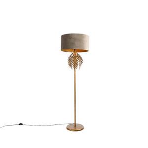 QAZQA Vintage vloerlamp goud 145 cm met velours kap taupe 50 cm - Botanica