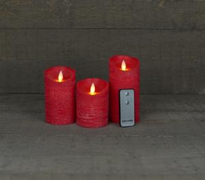 Anna's Collection Batterijverlichting 3 kaarzen wax rustiek met bewegende vlam rood 