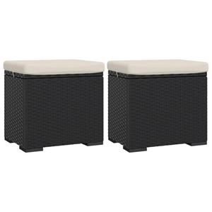 vidaXL Fußhocker Hocker mit Kissen 2 Stk Schwarz 40x30x40 cm Poly Rattan