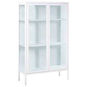 beliani Büroschrank weiß aus Stahl 90 x 35 x 150 cm, 2 Türen, Glasfront und -seiten, Vitrine - Weiß