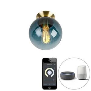 Qazqa Smart Plafondlamp Messing Met Oceaanblauw Glas Incl. Wifi St64 - Pallon