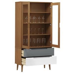 vidaXL Bücherregal Vitrinenschrank MOLDE Braun 90x35x175 cm Massivholz Kiefer, 1-tlg.