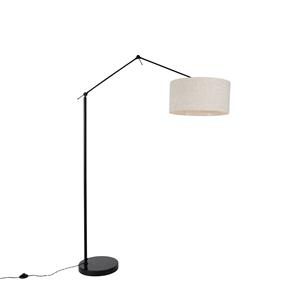 Qazqa Vloerlamp Zwart Met Kap Lichtgrijs 50 Cm Verstelbaar - Editor