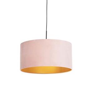 QAZQA Hängelampe mit Veloursschirm rosa mit Gold 50 cm - Combi