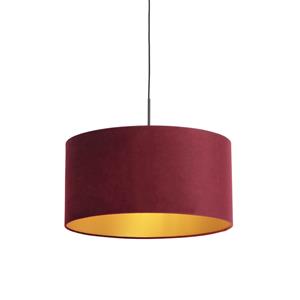 QAZQA Hängelampe mit Veloursschirm rot mit Gold 50 cm - Combi