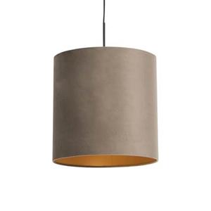 QAZQA Hängelampe mit Samtschirm taupe mit Gold 40 cm - Combi