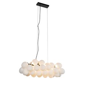 QAZQA Hanglamp zwart met opaal glas 8-lichts langwerpig - Uvas