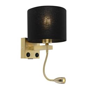 QAZQA Art Deco Wandlampe Gold mit USB und schwarzem Schirm - Brescia