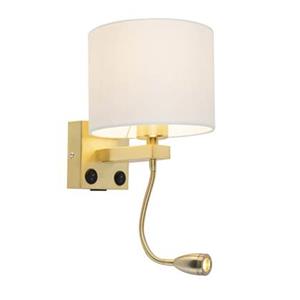 QAZQA Goldene USB Wandlampe mit weißem Schirm - Brescia Combi