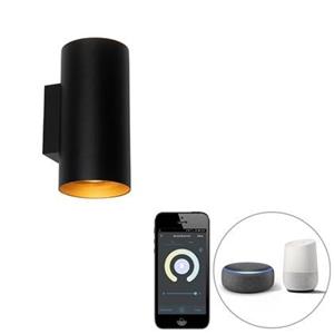 QAZQA Smart wandlamp zwart met goud 2-lichts incl. Wifi GU10 - Sab