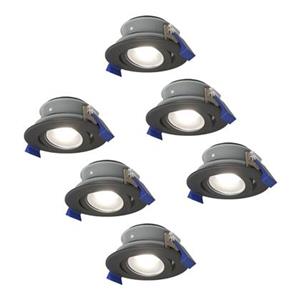 HOFTRONIC™ Set van 6 Lima LED inbouwspots - Kantelbaar - 6000K - Daglicht wit - IP65 waterdicht en stofdicht - Buiten - Badkamer - GU10 verwisselbare lichtbron - 5 Watt - Veiligheidsglas - Zwart