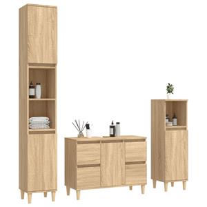 vidaXL Badezimmer-Set 3-tlg. Badmöbel-Set Sonoma-Eiche Holzwerkstoff, (3-St)