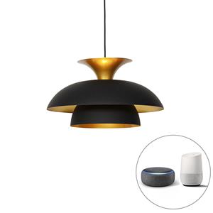 QAZQA Smart hanglamp zwart met goud incl. Wifi G95 - Titus