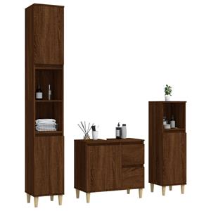 vidaXL Badezimmer-Set 3-tlg. Badmöbel-Set Braun Eichen-Optik Holzwerkstoff, (3-St)