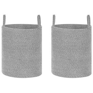 Beliani - Textilkorb 2er Set Baumwolle grau rund ⌀ 34 cm mit Griffen handgefertigt Saryk - Grau