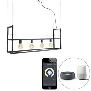 QAZQA Smarte Hängelampe schwarz mit Gestell groß 4-flammig inkl. Wifi G95 - Cage Rack