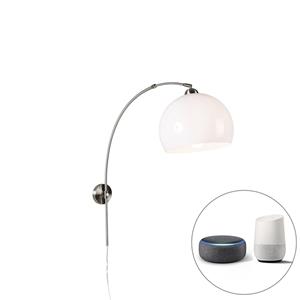 QAZQA Smart wandbooglamp staal met witte kap incl. Wifi A60 - Bow