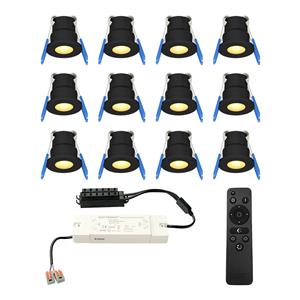 HOFTRONIC™ Set van 12 12V 3W - Mini LED Inbouwspot - Zwart - Dimbaar - Verzonken - Verandaverlichting - IP65 voor buiten - 2700K - Warm wit