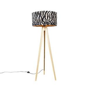 QAZQA Stehlampe Holz mit Stoffschirm Zebra 50 cm - Stativ Classic