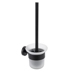 SOSmart24 WC-Garnitur  JUST BLACK Klobürstenhalter ohne Bohren Edelstahl mit Becher aus Glas - Schwarz Matt - inklusive Klebeset - Klobürste Toilettenbürstenhalter Toilettenb&u
