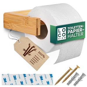 Loco Bird Toilettenpapierhalter  Bambus Toilettenpapierhalter ohne Bohren - Selbstklebender Klopapierhalter Holz - Klorollenhalter zum Kleben - Toilettenpapier Klopapier WC Papier Halterung -
