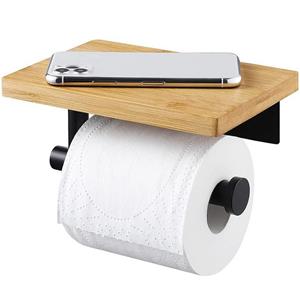 Haiaveng Toilettenpapierhalter Toilettenpapierhalter, Bambus Wandhalter mit dem Ggräumigen Regal, Edelstahl Papierhalter WC Rollenhalter Toiletten Papierrollenhalter