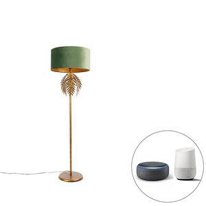 Qazqa Smart Vloerlamp Goud 145 Cm Met Kap Groen Incl. Wifi A60 - Botanica