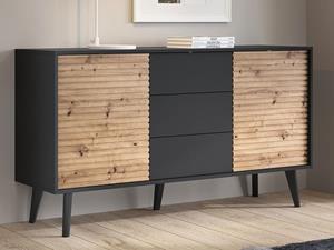 Mobistoxx Dressoir WINSLOW 2 deuren 3 lades zwart/artisan eik