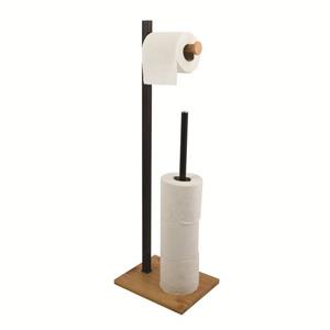 SPIRELLA Toilettenpapierhalter ALVAR, 2in1 kombinierter Toilettenpapierhalter und Ersatzrollenhalter - für bis zu 3 Ersatzrollen, Bambus/beschichteter Stahl, edle matt-Optik, schwarz