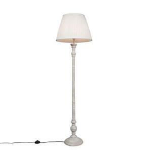 QAZQA Ländliche Stehlampe grau mit weißem Plisseeschirm - Classico