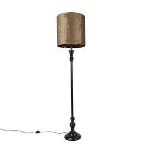 QAZQA Klassische Stehlampe schwarz mit braunem Schirm 40 cm - Classico