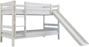 Polini-kids Etagenbett Kinderbett MARK 200x90 cm mit Rutsche und 2 Bettkästen Buchenholz massiv weiß