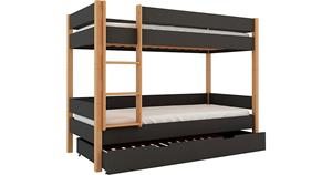 Polini-kids Etagenbett Kinderbett LOLLIPOP 200x90 cm mit Zusatzbett-Bettkasten Buchenholz massiv grau