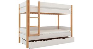 Polini-kids Etagenbett Kinderbett LOLLIPOP 200x90 cm mit Zusatzbett-Bettkasten Buchenholz massiv weiß