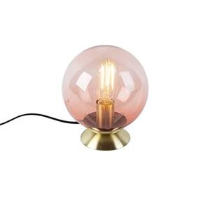 QAZQA Art Deco Tischlampe Messing mit rosa Glas - Pallon