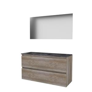 Basic Line Basic-Line Ultimate 46 badkamermeubelset - 120x46cm - greeploos - 2 lades - hardsteen wastafel - 0 kraangaten - Spiegel - verlichting MFC Scotch Oak 1813110