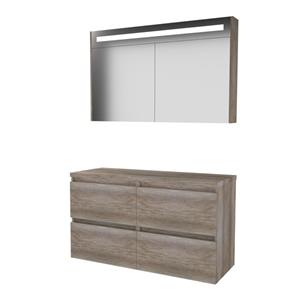 Basic Line Basic-Line Premium 46 badkamermeubelset - 120x46cm - greeploos - 4 lades - wastafelblad - Spiegelkast - geintegreerde LED verlichting - MFC Scotch Oak 1813545