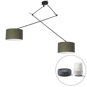 QAZQA Smart hanglamp zwart met kap 35 cm groen incl. 2 Wifi A60- Blitz