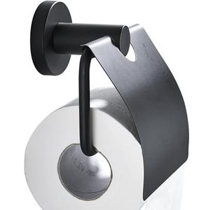 MJCM Toilettenpapierhalter Mattschwarzer Toilettenpapierhalter: Runde Basis, Klappdeckel