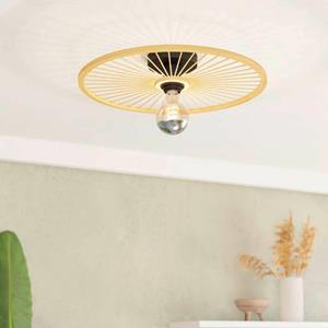 EGLO Leominster plafondlamp met ronde houten kap
