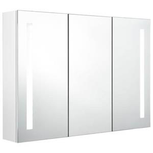 vidaXL - Badkamerkast - met - spiegel - en - LED - 89x14x62 - cm - glanzend - wit