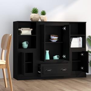 Vidaxl Highboards 3 Stk. Schwarz Holzwerkstoff