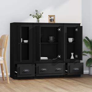 Vidaxl Highboards 3 Stk. Schwarz Holzwerkstoff