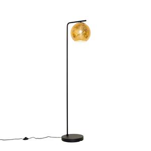 Qazqa Design Vloerlamp Zwart Met Goud Glas - Bert