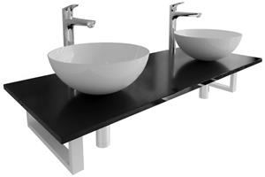 Alpenberger Doppelwaschbecken Doppel Waschschale auf Granit Waschtischplatte mit Konsole (7-tlg., 7-St., Waschbecken Set), Doppelwaschtisch hygienisch mit Nano Beschichtung